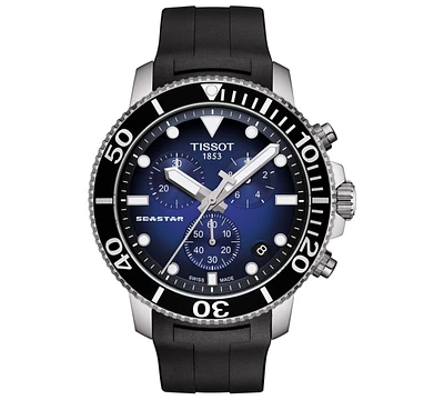 Tissot Men's Swiss Chronograph Seastar 1000 Black Rubber Strap Diver Watch 45.5mm