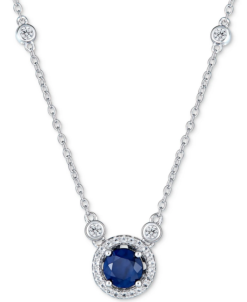 Sapphire (1 ct. t.w.) and White Topaz (1/2 18" Pendant Necklace Sterling Silver (Also Available Tanzanite & Emerald)