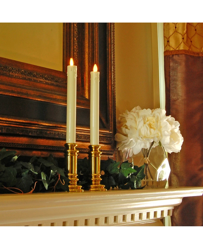 Lumabase Set of 2 Battery Operated Led Taper Candles with Moving Flame and Holders