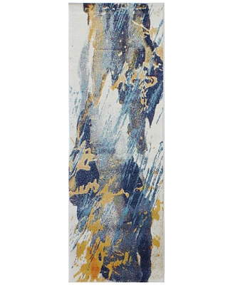 Bashian Medley 5341A Ivory/Blue 2'6" x 8' Runner Area Rug