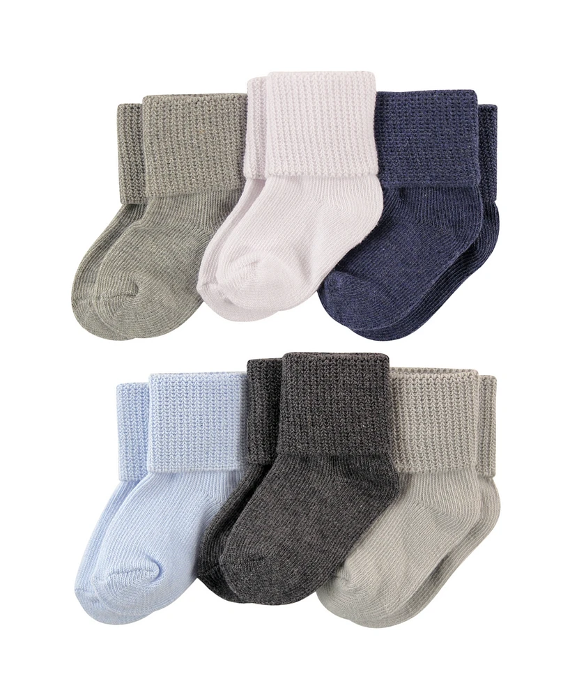 Luvable Friends Baby Boys Newborn Socks Set, Blue Gray, Months