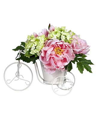 Nearly Natural Peony and Hydrangea Tricycle Silk Flower Arrangement