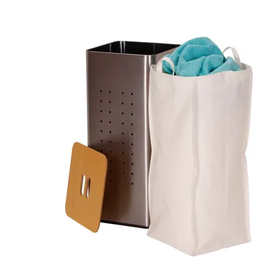 Household Essentials Square Metal Laundry Hamper with Wood Lid