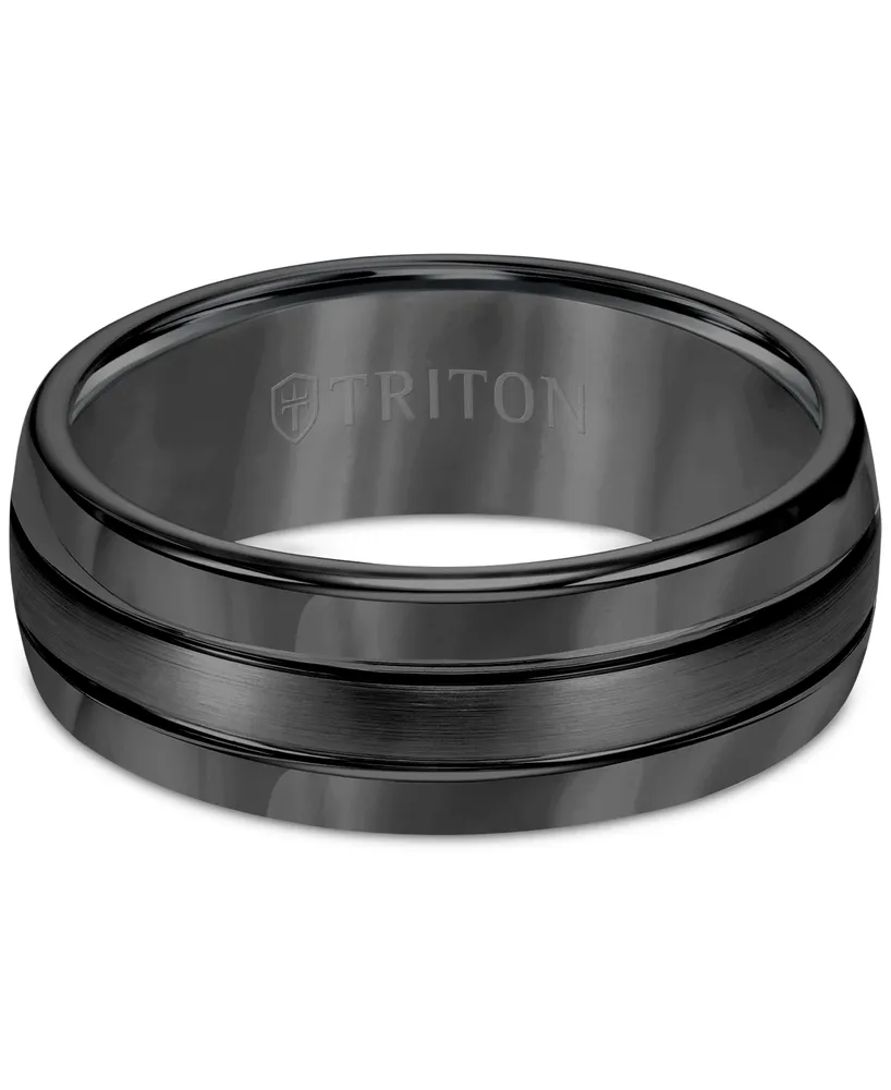 Triton Men's Ring, 8mm 3-Row Wedding Band Classic or Black Tungsten
