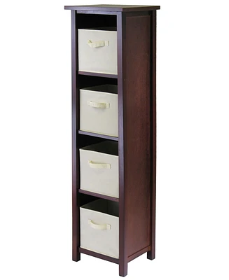 Winsome Verona 4-Section N Storage Shelf with 4 Foldable Beige Color Fabric Baskets