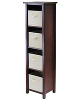 Winsome Verona 4-Section N Storage Shelf with 4 Foldable Beige Color Fabric Baskets