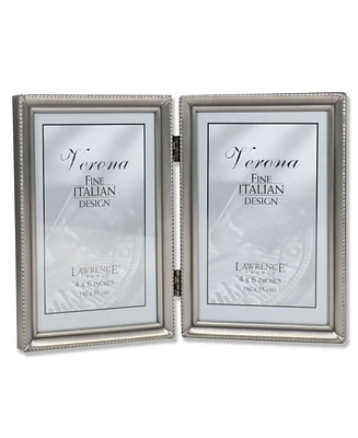 Lawrence Frames Antique Pewter Hinged Double Picture Frame - Bead Border Design