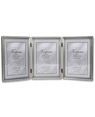Lawrence Frames Antique Pewter Hinged Triple Picture Frame - Bead Border Design - 5" x 7"