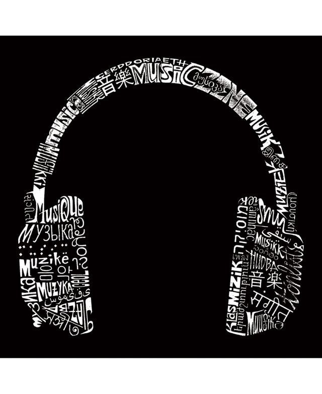 La Pop Art Mens Word T-Shirt - Headphones Music Different Languages