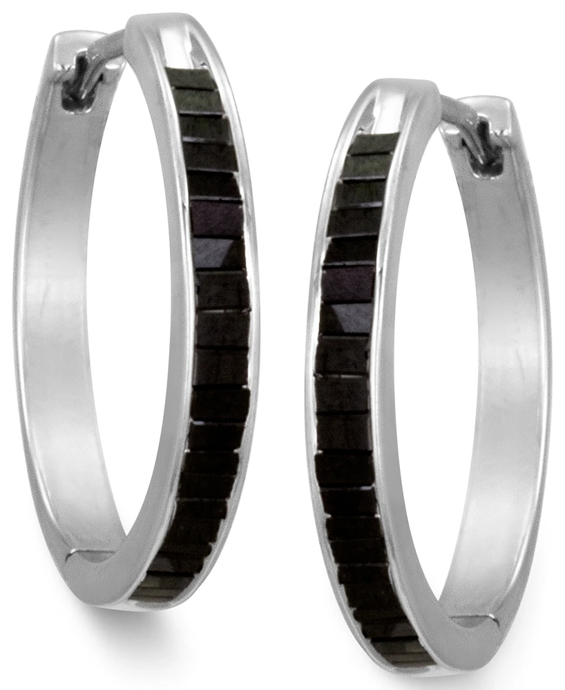 Sterling Silver Earrings, Black Diamond Baguette Hoop Earrings (1 ct. t.w.)