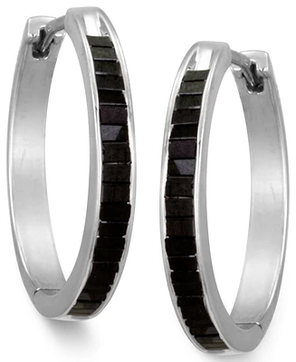 Sterling Silver Earrings, Black Diamond Baguette Hoop Earrings (1 ct. t.w.)