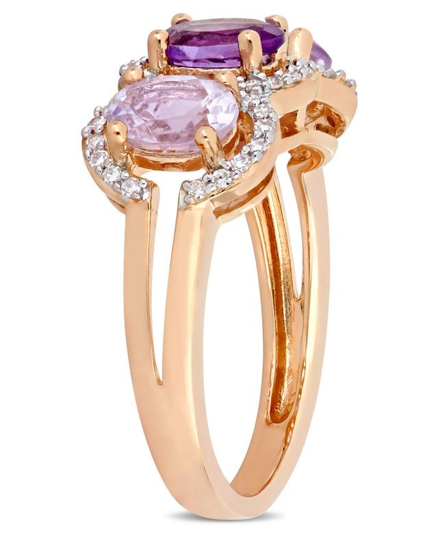 Amethyst (1-5/8 ct.t.w.) and Diamond (1/5 3-Stone Halo Ring 18k Rose Gold over Sterling Silver