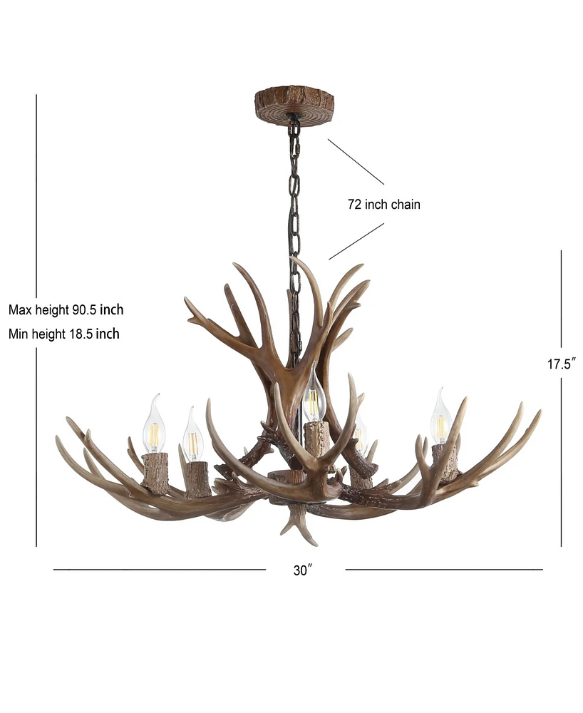 Jonathan Y Eldora 30" Adjustable Resin Antler 5-Light Led Chandelier