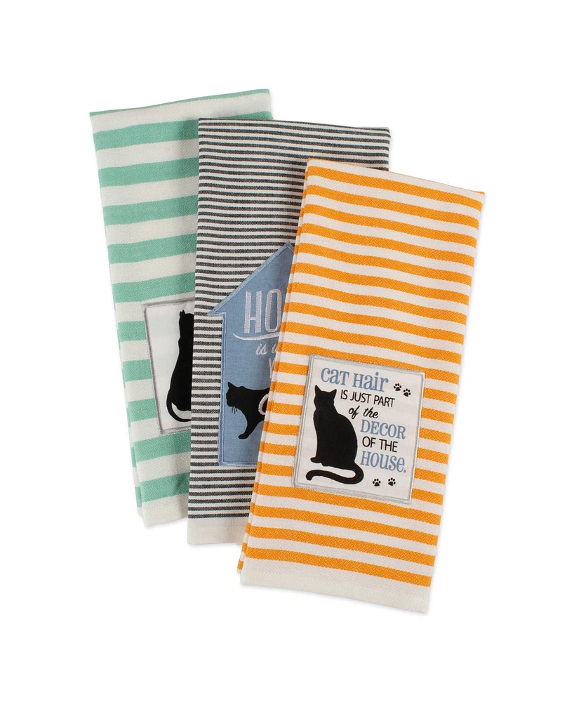 Design Imports Asst Cats Meow Embellished Dishtowel Set of 3