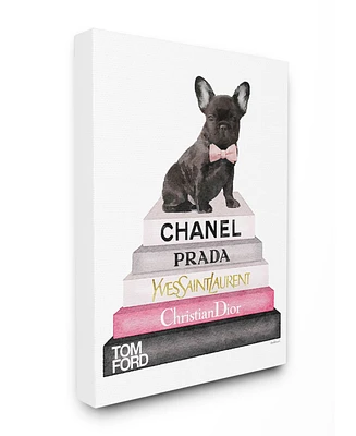 Stupell Industries Book Stack Fashion French Bulldog Canvas Wall Art, 16" x 20"