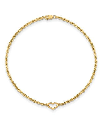 Open Heart Rope Anklet in 14k Yellow Gold