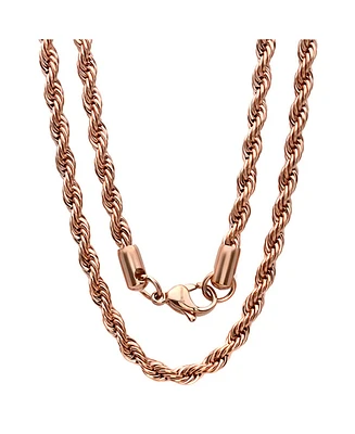 Steeltime Men's 18k Rose gold Plated Stainless Steel Rope Chain 24" Necklace