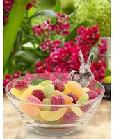 Vagabond House Glass Dip, Candy, Snack Bowl with Pewter Climbing Bunny