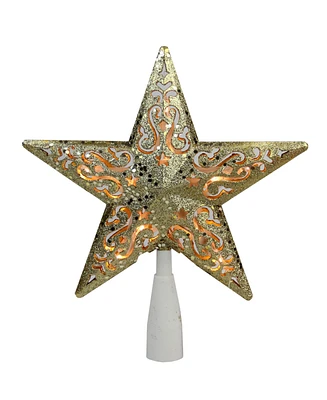 Northlight 8.5" Gold Glitter Star Cut-Out Design Christmas Tree Topper - Clear Lights