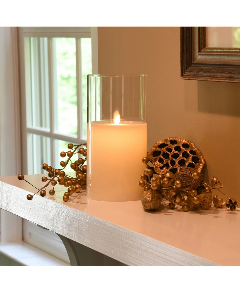 Lumabase 8" Battery Operated Realistic Flame Led Wax Candle in Glass Holder