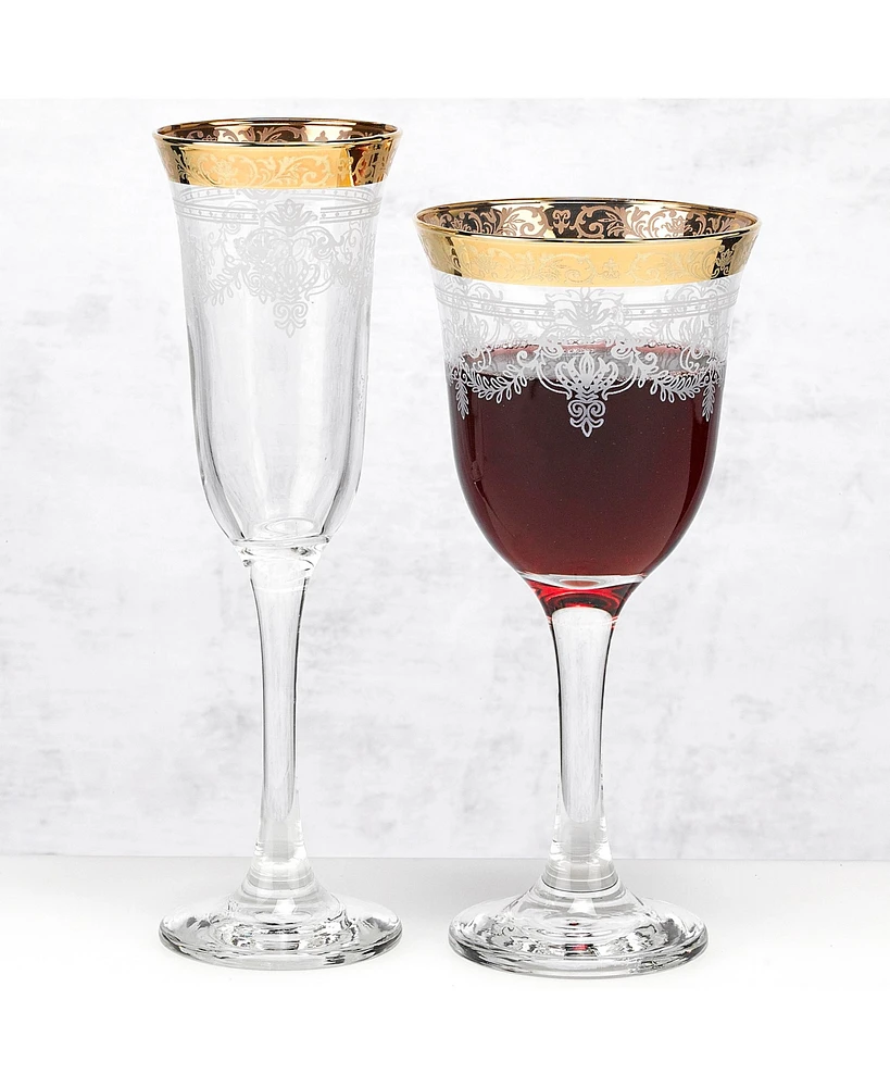 Lorren Home Trends Flutes with a Stencil Pattern and Gold Band, Set of 6