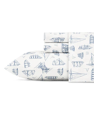 Nautica Whitewood Sail Cotton Percale 4-Piece Sheet Set