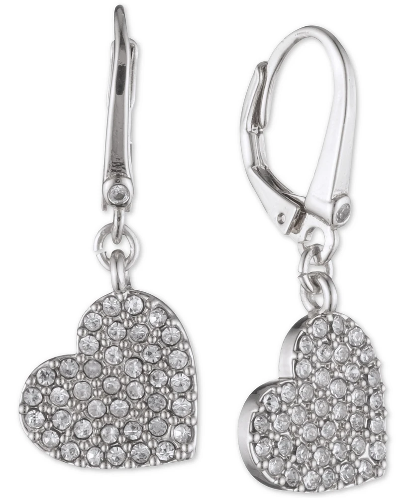 Dkny Crystal Heart Drop Lever Back Earrings