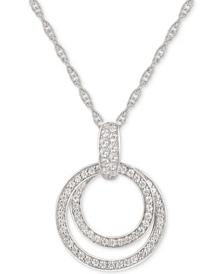 Cubic Zirconia Double Circle 18" Pendant Necklace in Sterling Silver