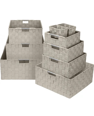 Sorbus 9 Piece Stackable Woven Basket Organizer Set with Built-In Carry Handles - Stylish Storage for any room the household (Gray)