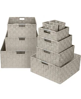 Sorbus 9 Piece Stackable Woven Basket Organizer Set with Built-In Carry Handles - Stylish Storage for any room the household (Gray)