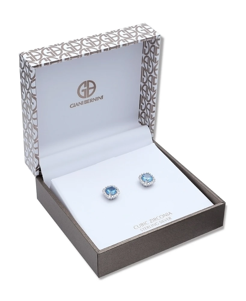 Multi Colored Cubic Zirconia Cushion Shape Stud Earring Sterling Silver