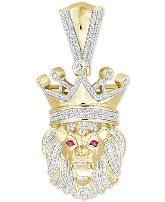 Men's Ruby Accent & Diamond (5/8 ct. t.w.) King Lion Pendant in 10k Gold