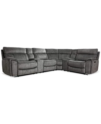 Closeout! Hutchenson 6Pc Fabric Sectional with 2 Usb Power Recliners, 2 Consoles