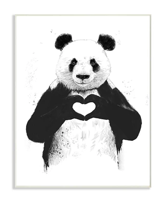 Stupell Industries Black and White Panda Bear Making A Heart Ink Illustration Wall Plaque Art, 10" L x 15" H