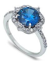 Tanzanite Cubic Zirconia Fancy Halo Ring Silver Plate