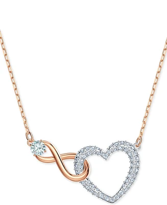 Swarovski Two-Tone Crystal Heart & Infinity Symbol Pendant Necklace, 14-7/8" + 2" extender