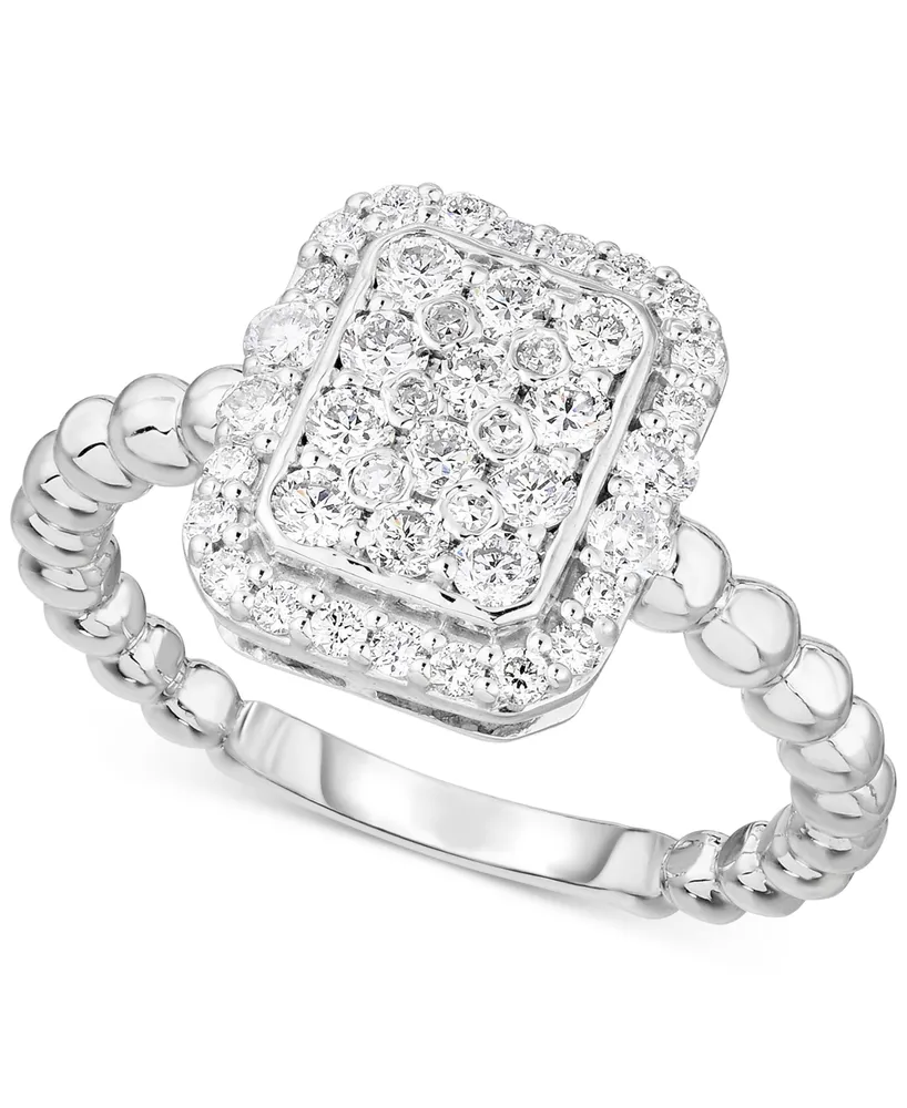 Forever Grown Diamonds Lab-Created Diamond Rectangle Cluster Halo Statement Ring (3/4 ct. t.w.) in Sterling Silver