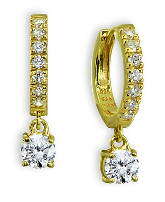 Cubic Zirconia Dangle Drop Huggie Hoop Earring in 18k Gold Plated Sterling Silver