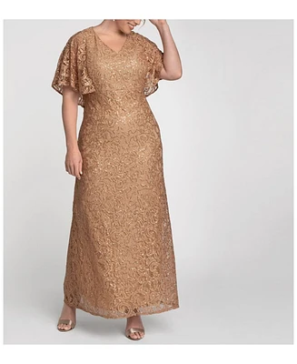 Women's Plus Celestial Cape Sleeve Sequined Lace Gown