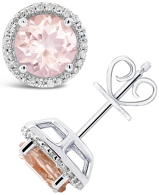 Morganite (2-1/2 ct. t.w.) and Diamond (1/6 ct. t.w.) Stud Earrings in Sterling Silver