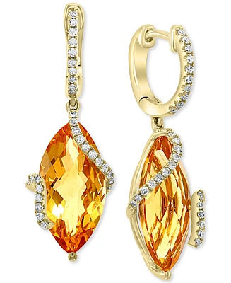 Effy Citrine & Diamond Drop Earrings 14k Gold (Also available Pink Amethyst, Green Amethyst and London Blue Topaz)