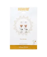 Unwritten Three Pair Silver Plated Snoopy Earring Set with Rose Gold Heart and Cz Bezel Stud