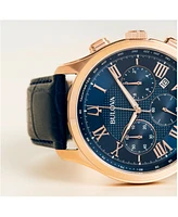 Bulova Men's Chronograph Wilton Blue Leather Strap Watch 46.5mm