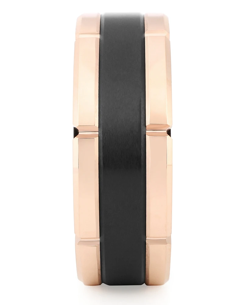 Men's Two-Tone Notched Band Rose & Black Ion-Plated Tantalum