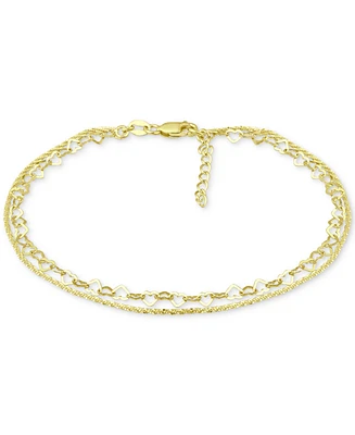 Giani Bernini Double Row Heart Ankle Bracelet 18k Gold-Plated Sterling Silver & Silver, Created for Macy's