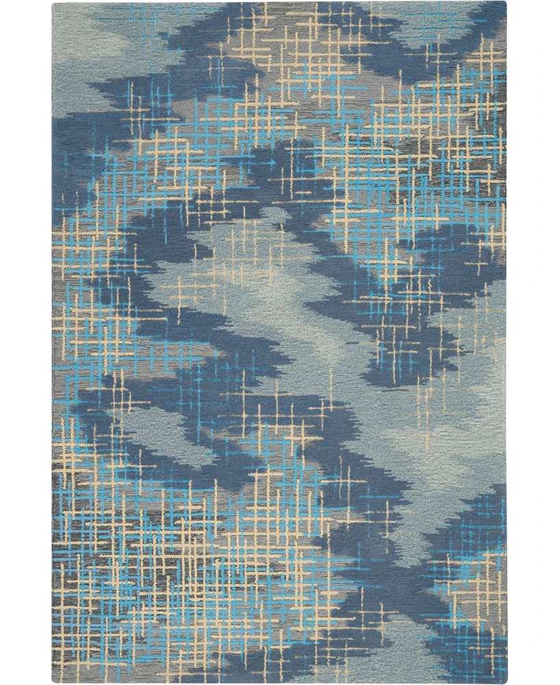Nourison Home Symmetry SMM08 Blue and Beige 3'9" x 5'9" Area Rug