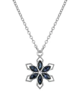 2028 Silver-Tone Crystal Sapphire Blue Color Stone Flower 16" Adjustable Necklace