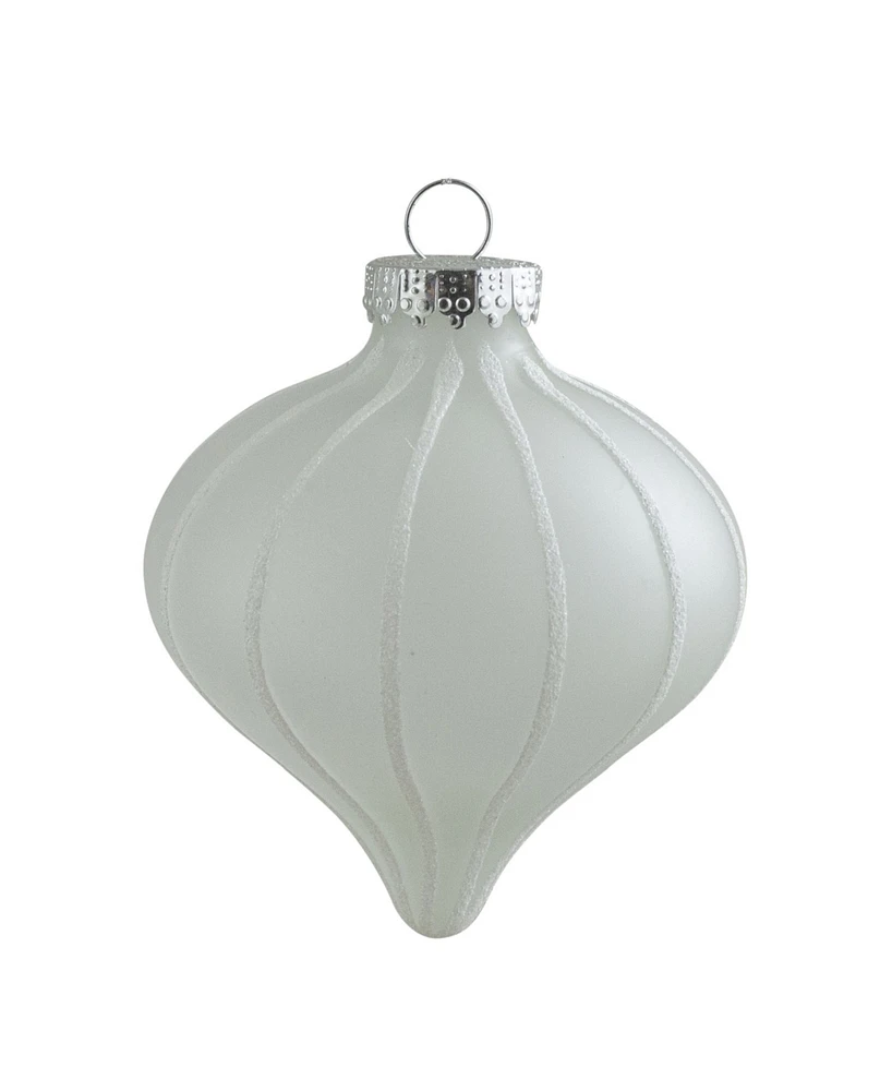 Northlight Count Clear and Matte Frosted Glitter Stripes Glass Christmas Onion Drop Ornaments