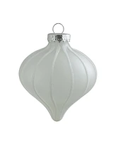 Northlight Count Clear and Matte Frosted Glitter Stripes Glass Christmas Onion Drop Ornaments