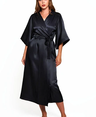 Women's Victoria Satin 3/4 Sleeve Long Robe